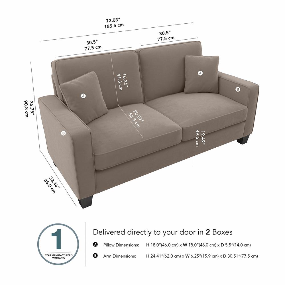 Bush Furniture Stockton 73W Sofa in Tan Microsuede Fabric. Picture 7