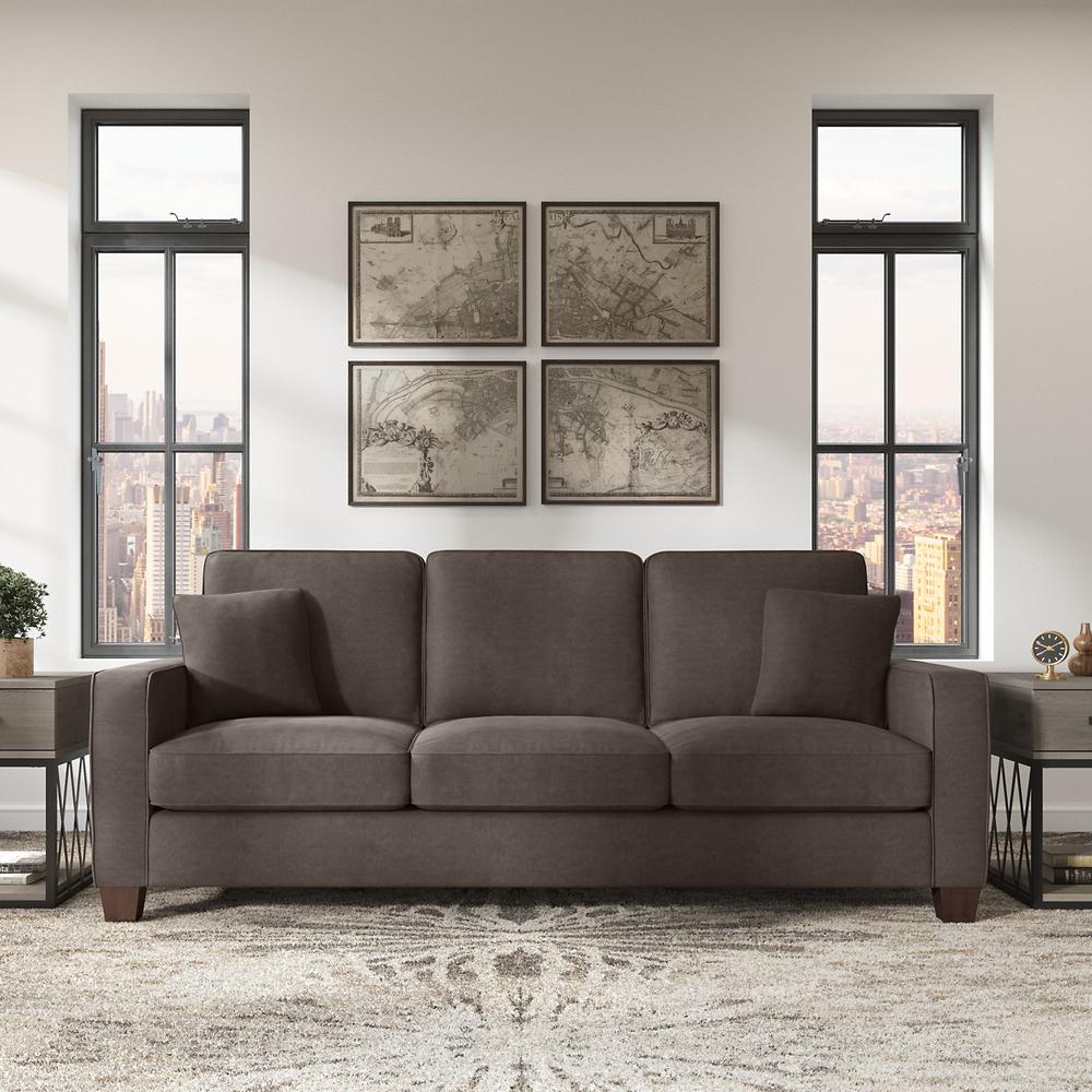 Bush Furniture Stockton 85W Sofa in Chocolate Brown Microsuede Fabric. Picture 8