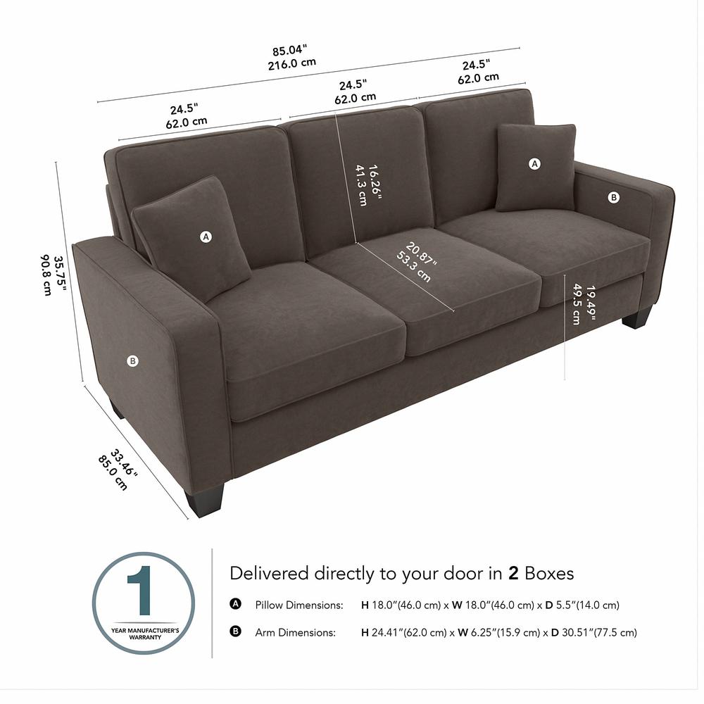 Bush Furniture Stockton 85W Sofa in Chocolate Brown Microsuede Fabric. Picture 6