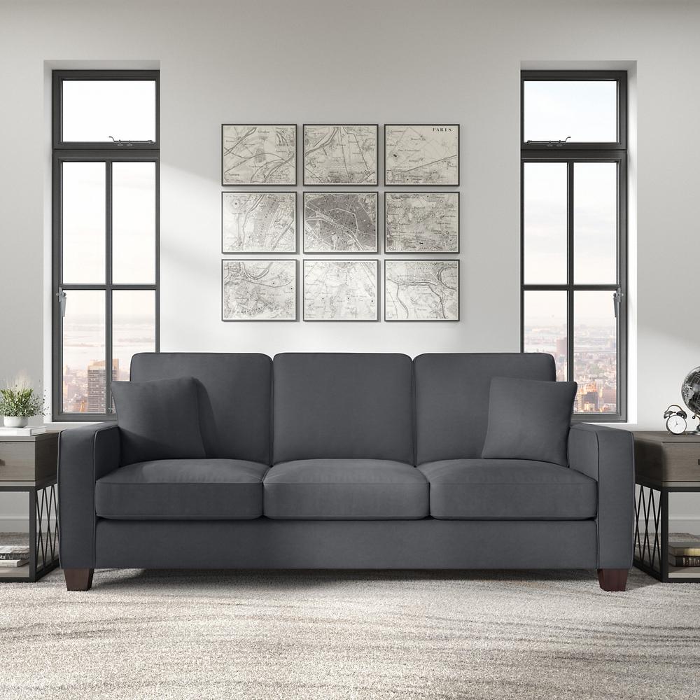 Bush Furniture Stockton 85W Sofa in Dark Gray Microsuede Fabric. Picture 3