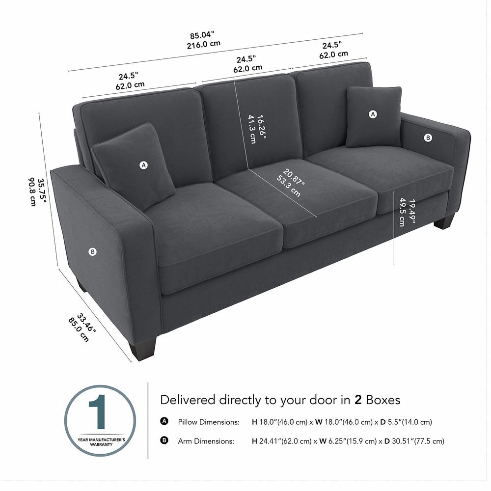 Bush Furniture Stockton 85W Sofa in Dark Gray Microsuede Fabric. Picture 8