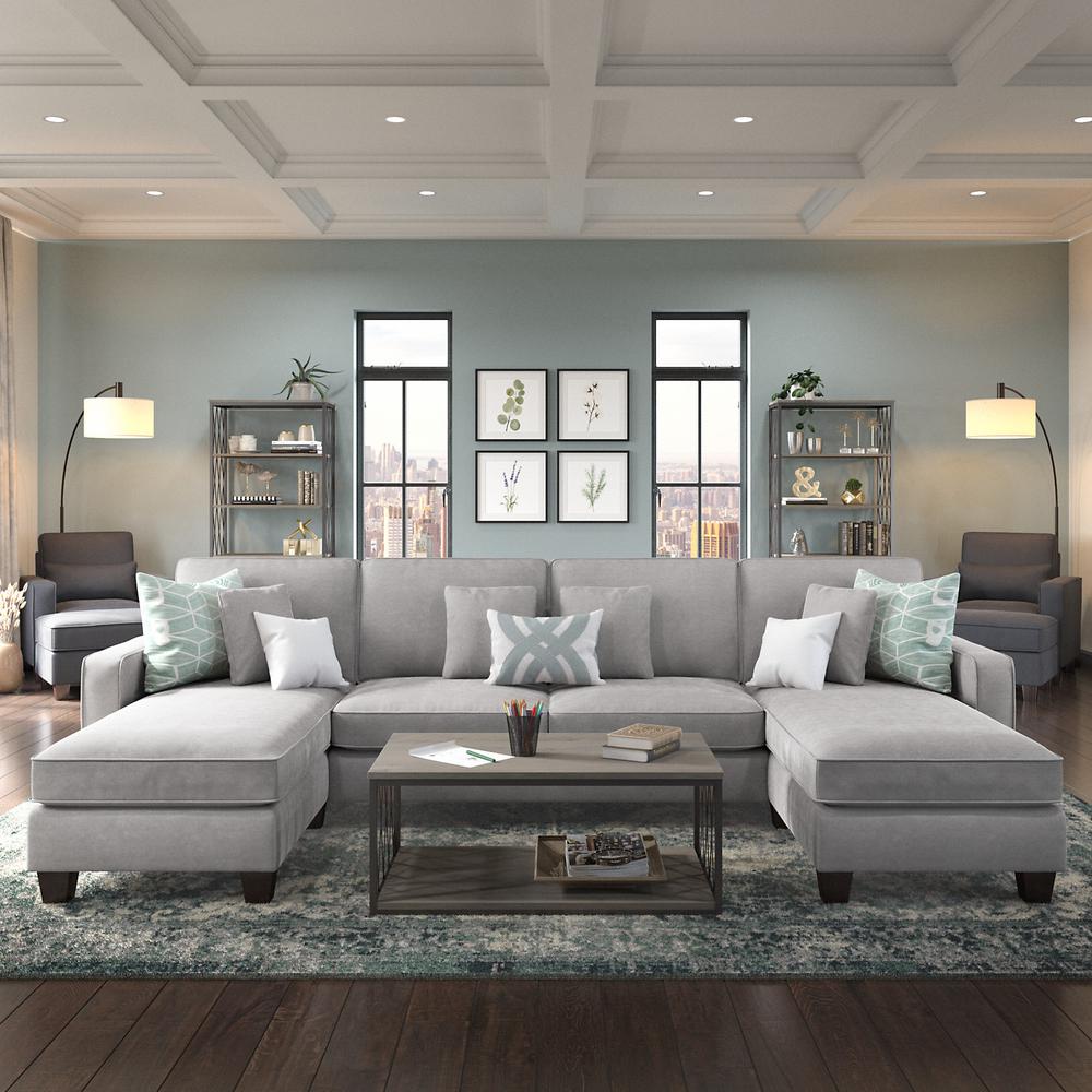 Bush Furniture Stockton 85W Sofa in Light Gray Microsuede Fabric. Picture 2