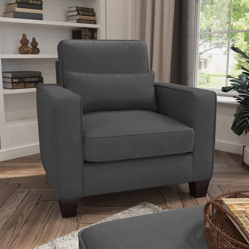 Bush Furniture Stockton Accent Chair with Arms - Charcoal Gray Herringbone. Picture 2