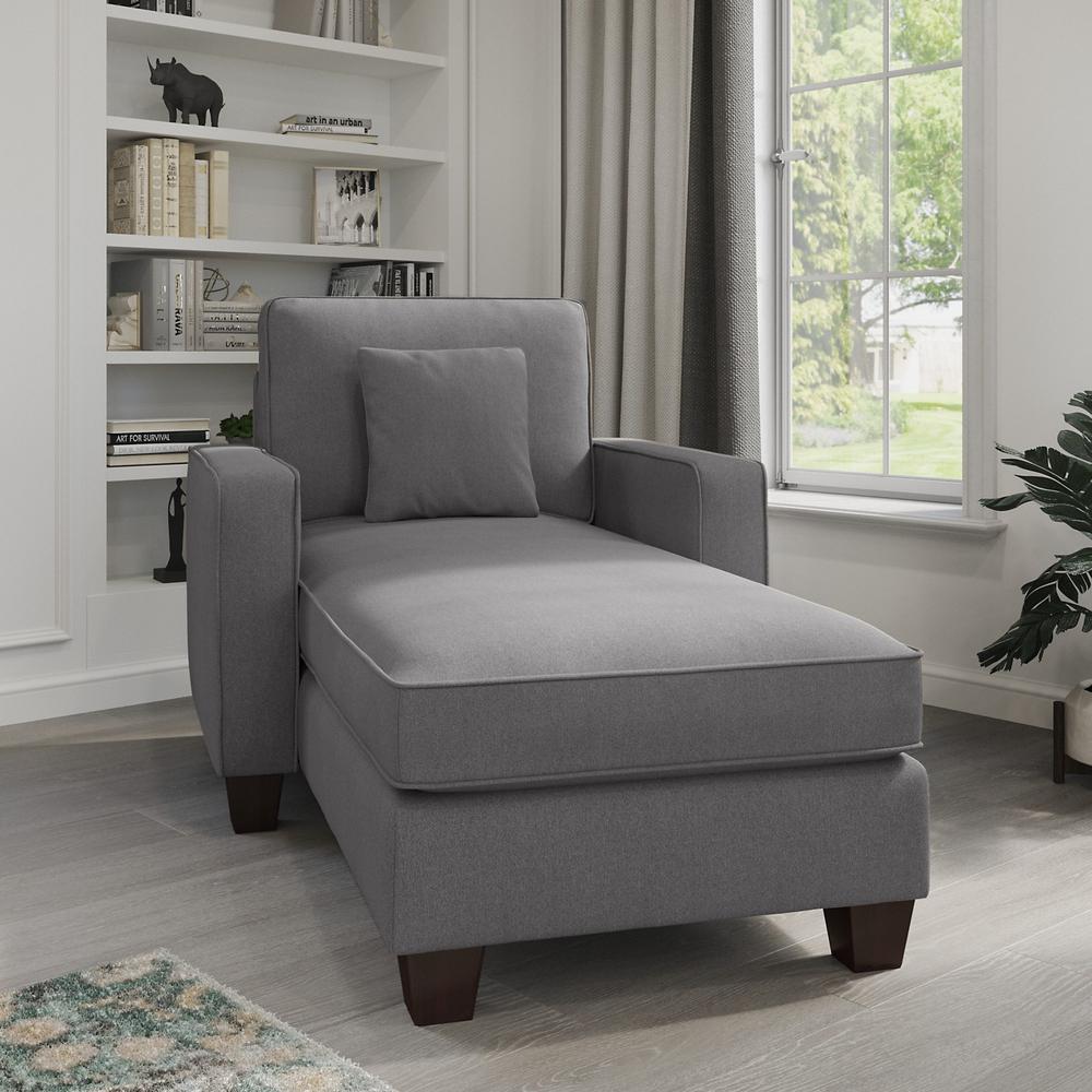 Bush Furniture Stockton Chaise Lounge with Arms - French Gray Herringbone Fabric. Picture 2