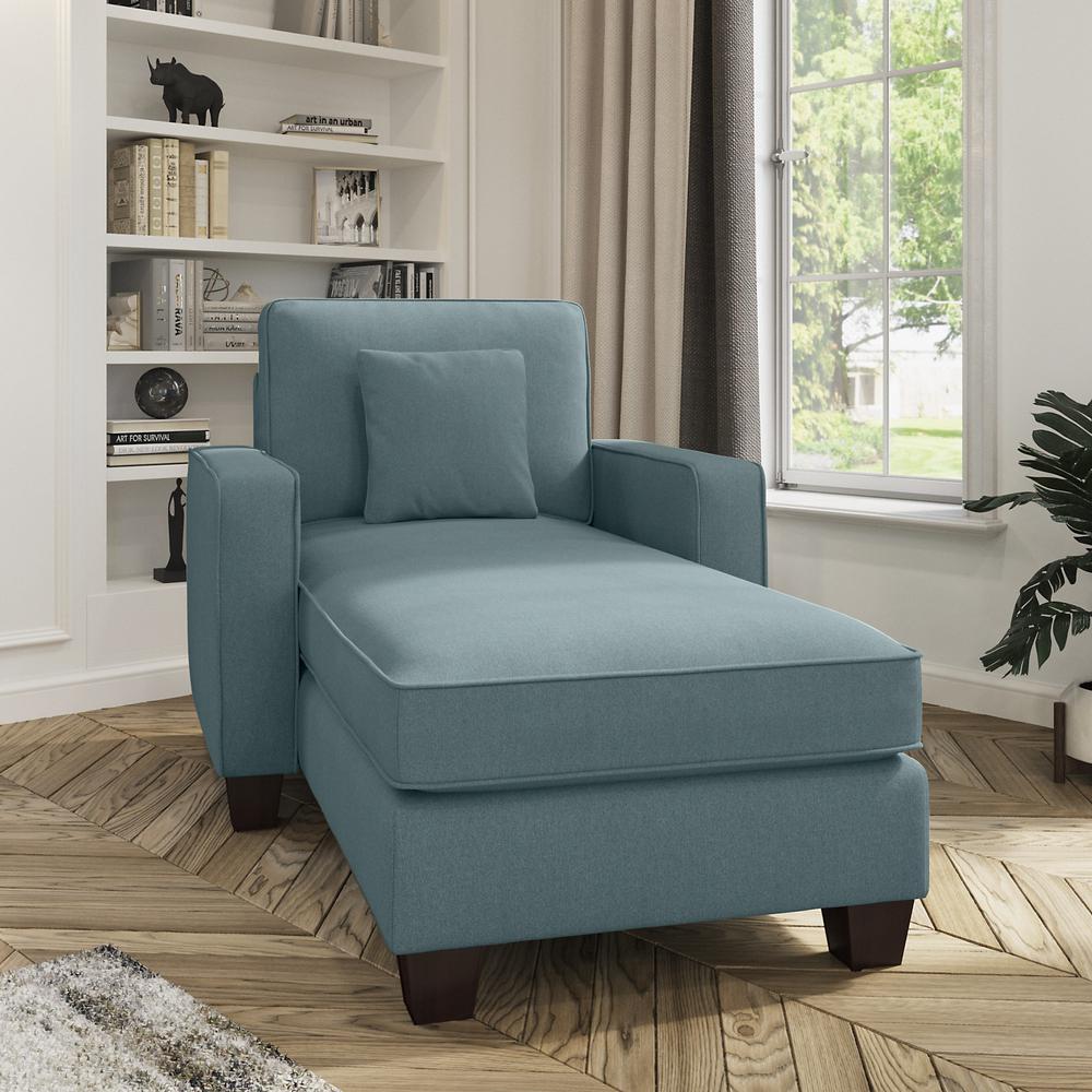 Bush Furniture Stockton Chaise Lounge with Arms - Turkish Blue Herringbone Fabric. Picture 5