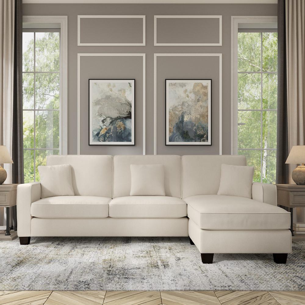 Bush Furniture Stockton 102W Sectional Couch with Reversible Chaise Lounge - Cream Herringbone Fabric. Picture 5