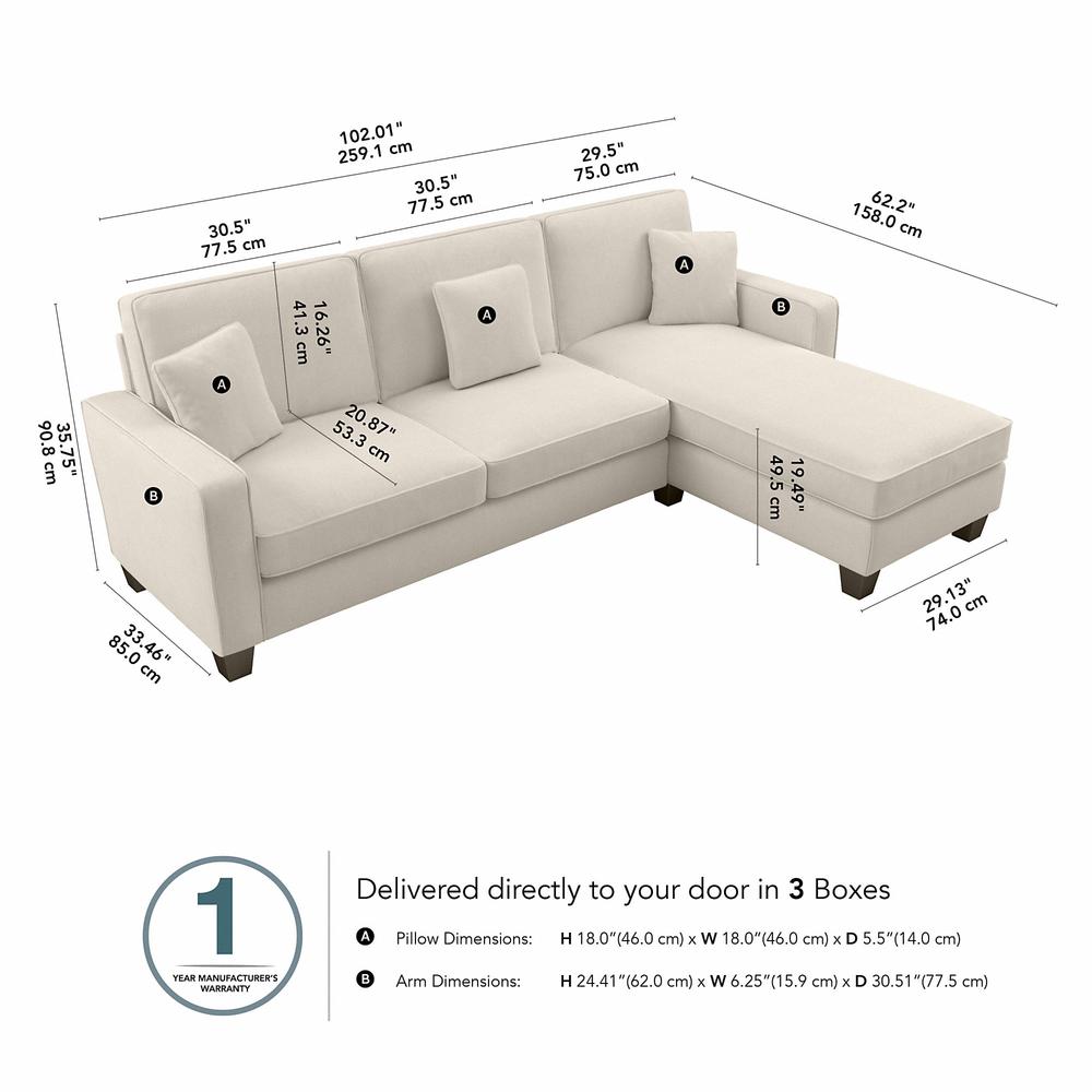Bush Furniture Stockton 102W Sectional Couch with Reversible Chaise Lounge - Cream Herringbone Fabric. Picture 7