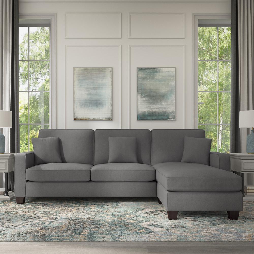 Bush Furniture Stockton 102W Sectional Couch with Reversible Chaise Lounge - French Gray Herringbone Fabric. Picture 3