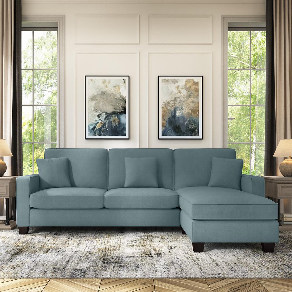 Bush Furniture Stockton 102W Sectional Couch with Reversible Chaise Lounge - Turkish Blue Herringbone Fabric. Picture 2
