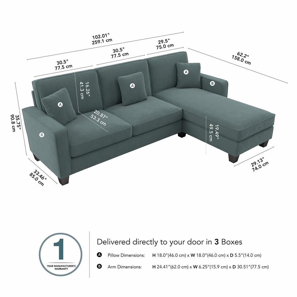 Bush Furniture Stockton 102W Sectional Couch with Reversible Chaise Lounge - Turkish Blue Herringbone Fabric. Picture 8