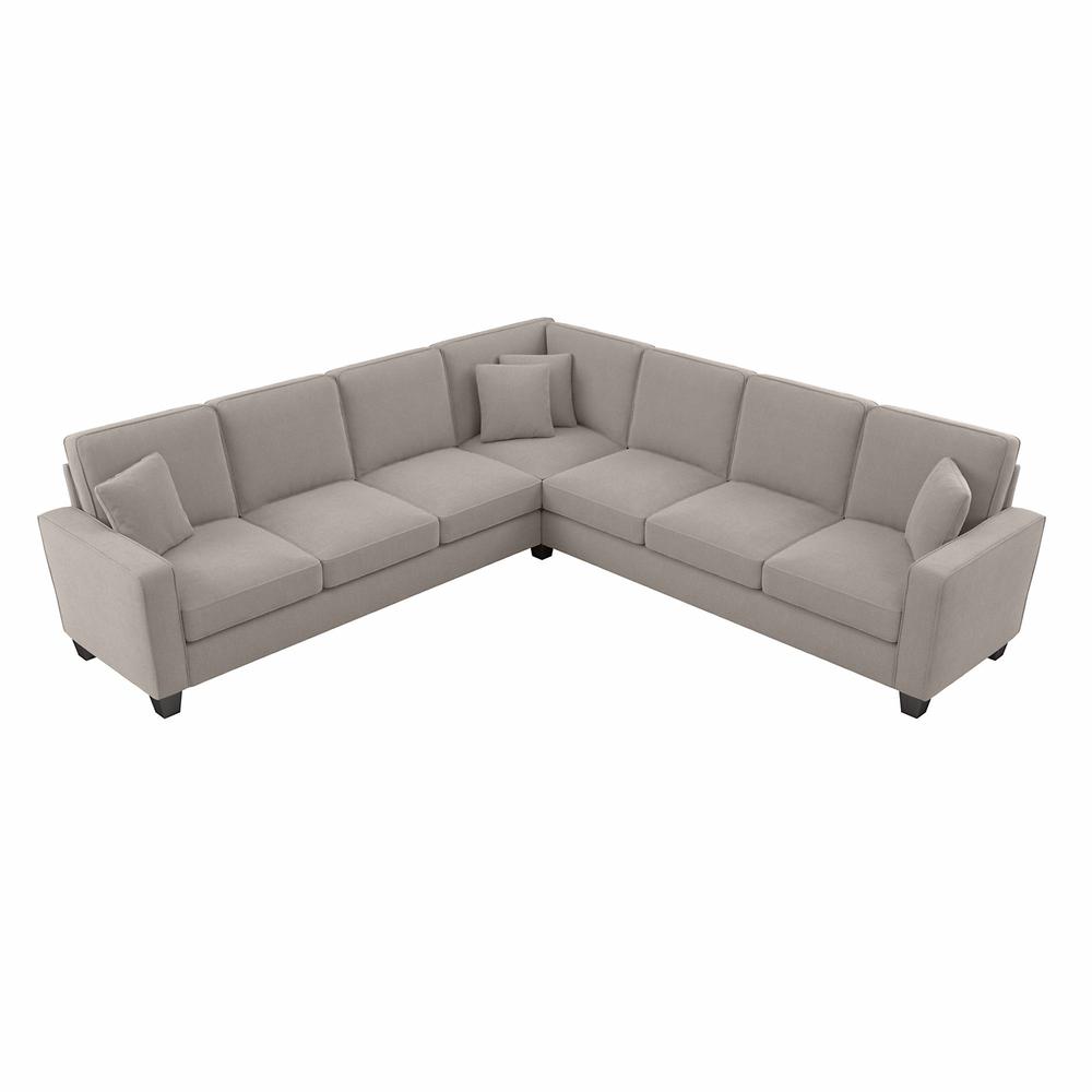 Bush Furniture Stockton 111W L Shaped Sectional Couch - Beige Herringbone Fabric. Picture 1