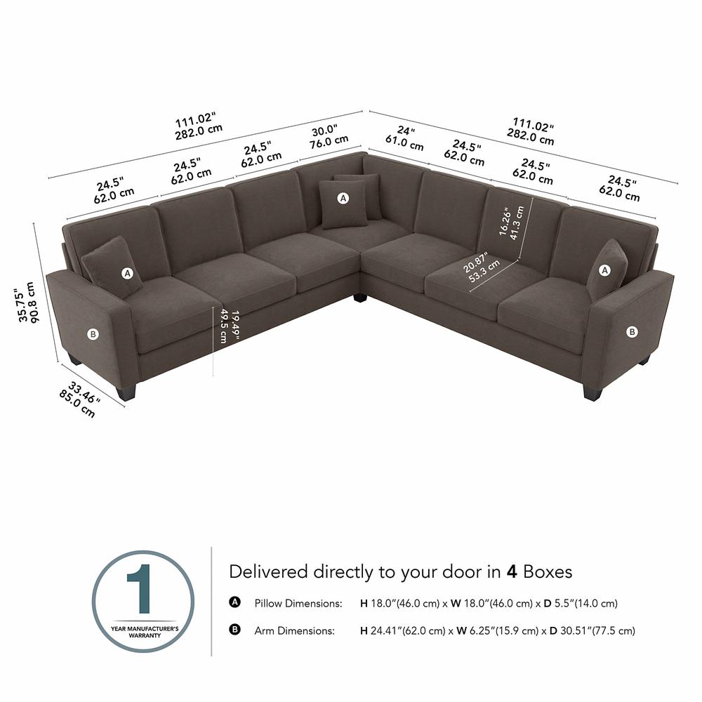 Bush Furniture Stockton 111W L Shaped Sectional Couch in Chocolate Brown Microsuede Fabric. Picture 7