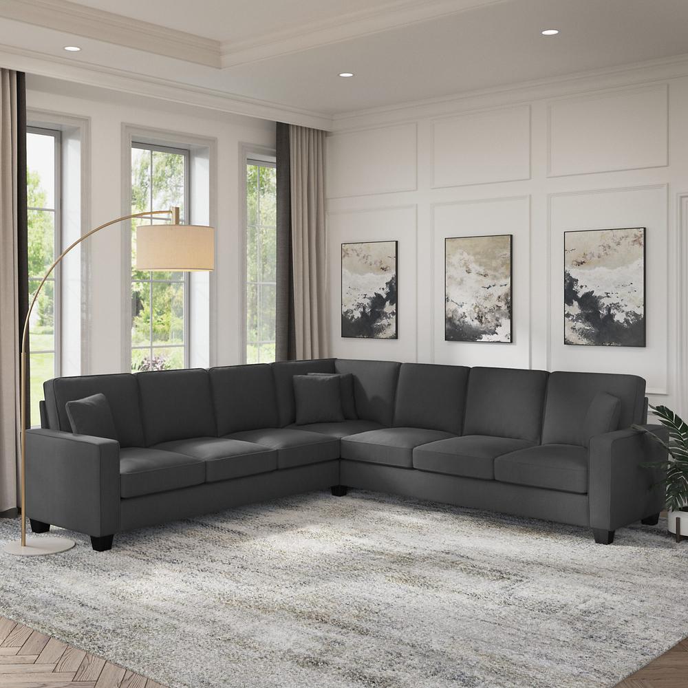 Bush Furniture Stockton 111W L Shaped Sectional Couch - Charcoal Gray Herringbone. Picture 3