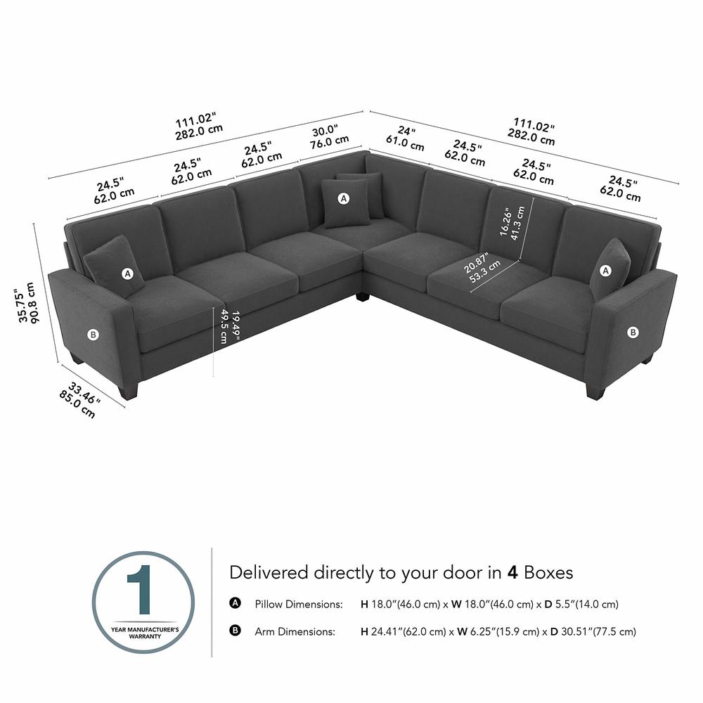 Bush Furniture Stockton 111W L Shaped Sectional Couch - Charcoal Gray Herringbone. Picture 7