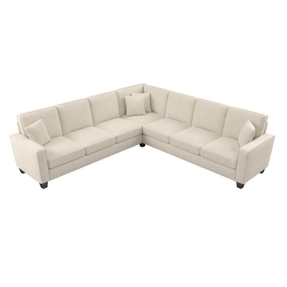 Bush Furniture Stockton 111W L Shaped Sectional Couch - Cream Herringbone Fabric. Picture 1
