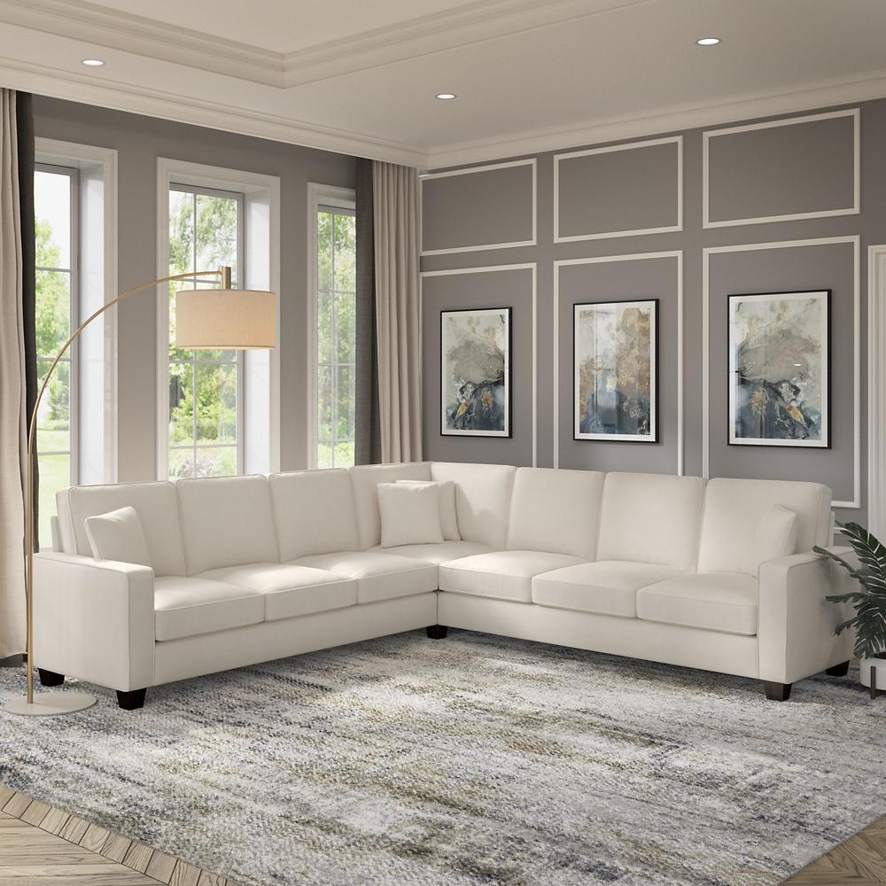 Bush Furniture Stockton 111W L Shaped Sectional Couch - Cream Herringbone Fabric. Picture 2