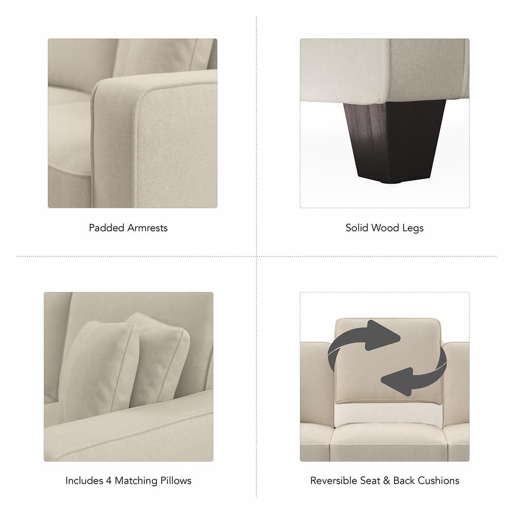Bush Furniture Stockton 111W L Shaped Sectional Couch - Cream Herringbone Fabric. Picture 6
