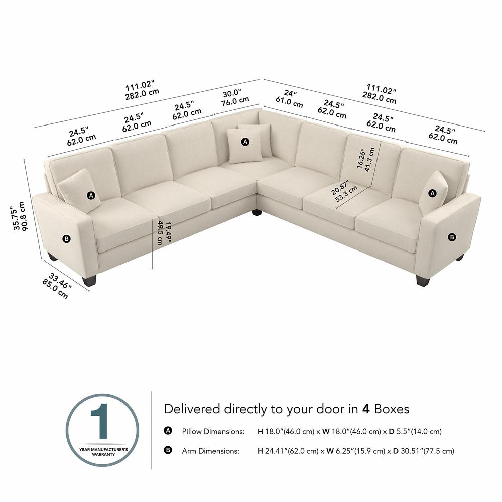 Bush Furniture Stockton 111W L Shaped Sectional Couch - Cream Herringbone Fabric. Picture 7