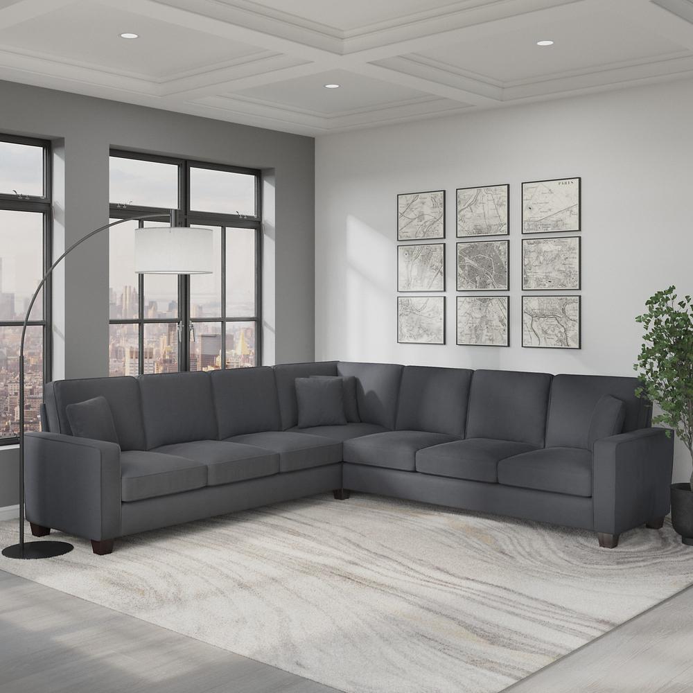Bush Furniture Stockton 111W L Shaped Sectional Couch in Dark Gray Microsuede Fabric. Picture 4