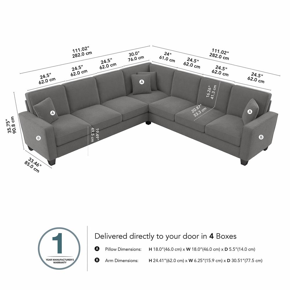 Bush Furniture Stockton 111W L Shaped Sectional Couch - French Gray Herringbone Fabric. Picture 7