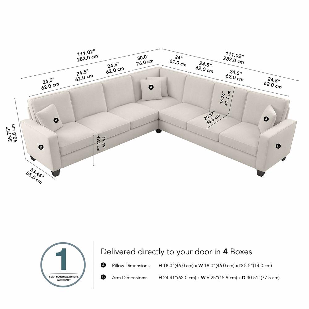 Bush Furniture Stockton 111W L Shaped Sectional Couch in Light Beige Microsuede Fabric. Picture 7