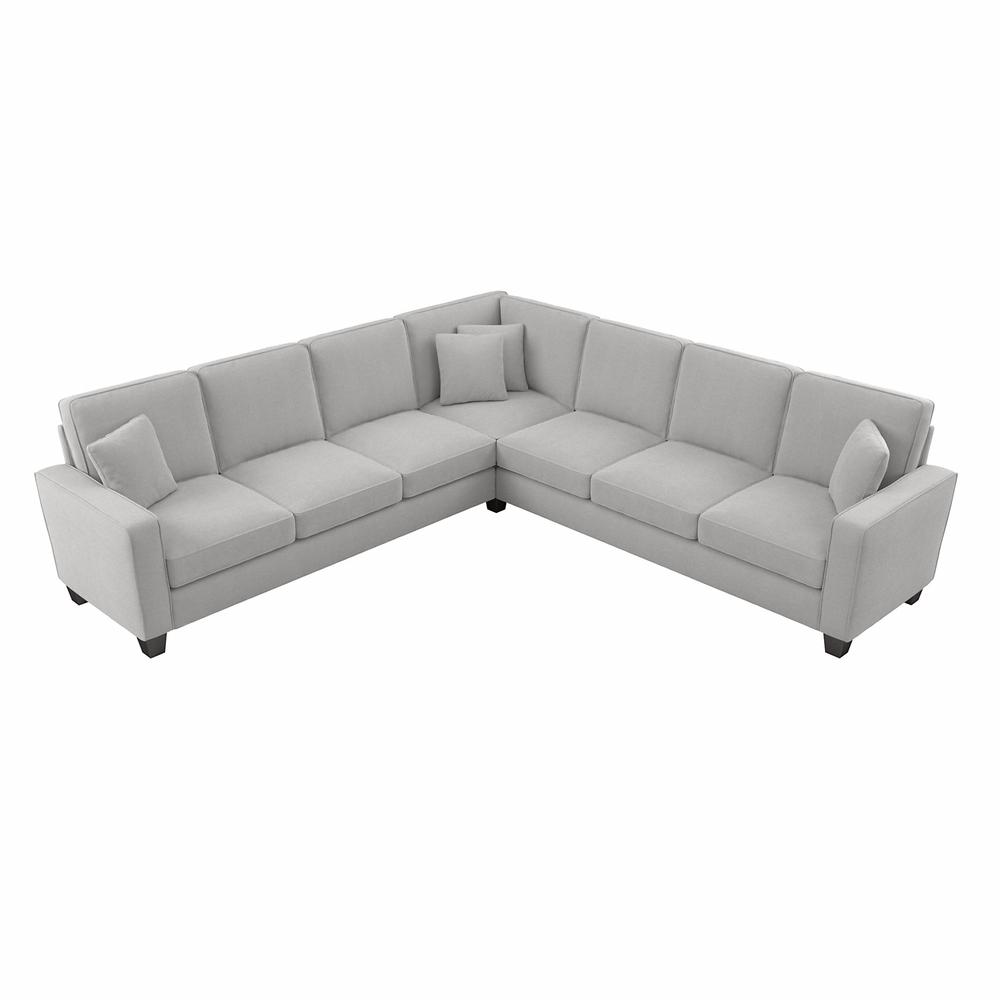 Bush Furniture Stockton 111W L Shaped Sectional Couch in Light Gray Microsuede Fabric. Picture 1