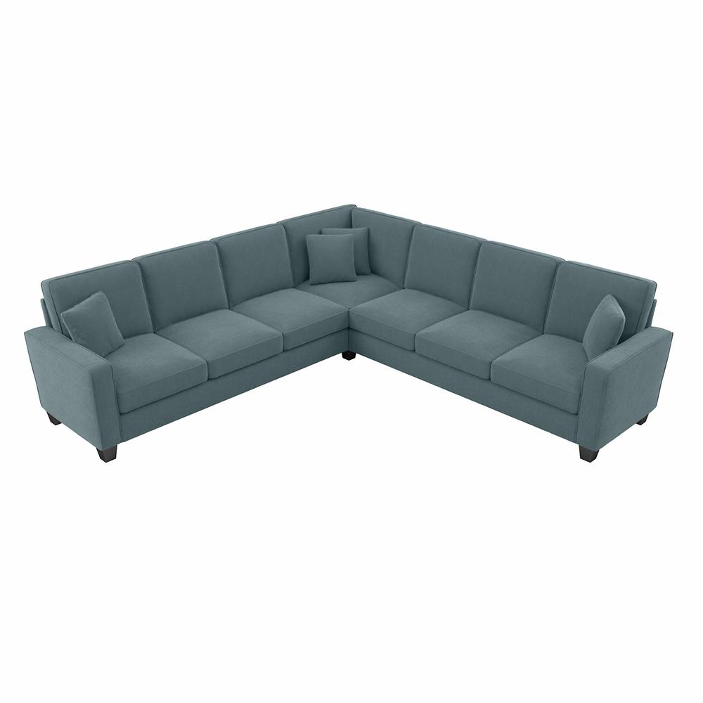 Bush Furniture Stockton 111W L Shaped Sectional Couch - Turkish Blue Herringbone Fabric. Picture 1