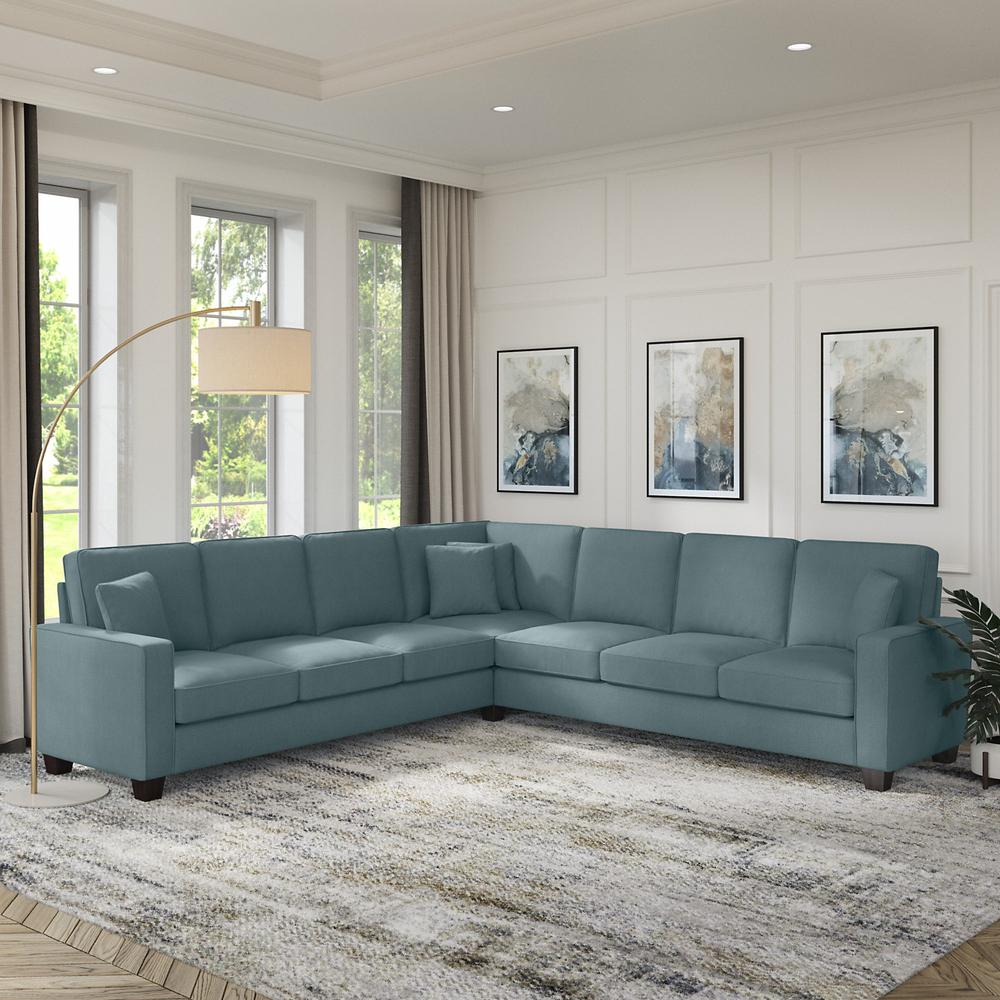 Bush Furniture Stockton 111W L Shaped Sectional Couch - Turkish Blue Herringbone Fabric. Picture 5