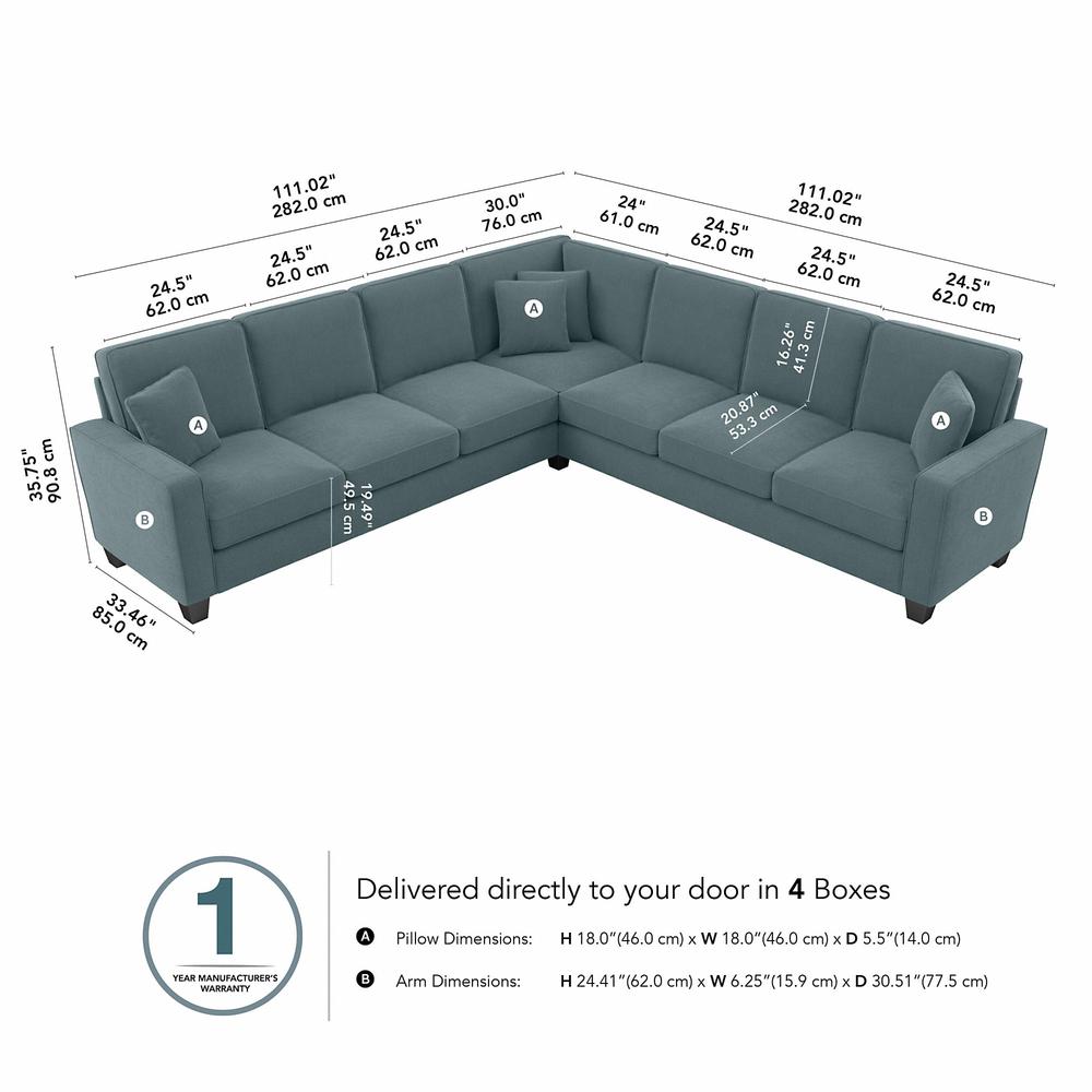 Bush Furniture Stockton 111W L Shaped Sectional Couch - Turkish Blue Herringbone Fabric. Picture 8