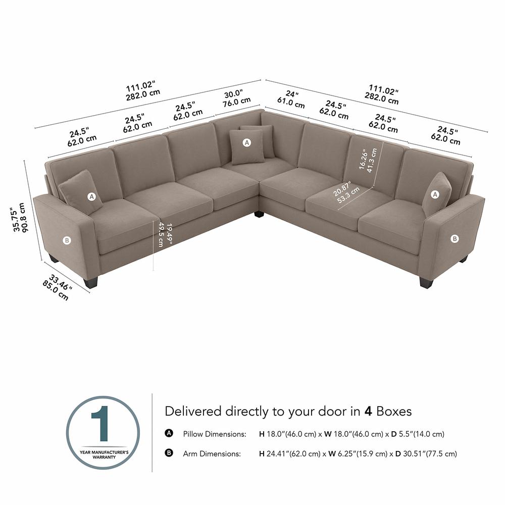 Bush Furniture Stockton 111W L Shaped Sectional Couch in Tan Microsuede Fabric. Picture 7