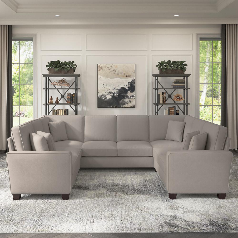 Bush Furniture Stockton 113W U Shaped Sectional Couch - Beige Herringbone Fabric. Picture 3