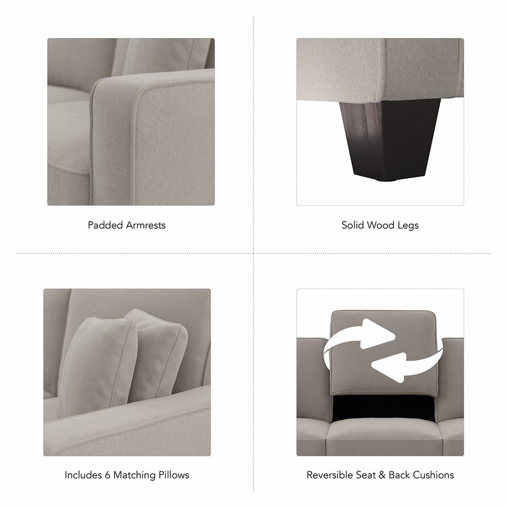 Bush Furniture Stockton 113W U Shaped Sectional Couch - Beige Herringbone Fabric. Picture 8
