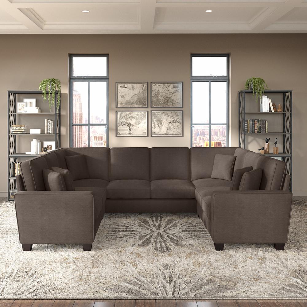 Bush Furniture Stockton 113W U Shaped Sectional Couch in Chocolate Brown Microsuede Fabric. Picture 2