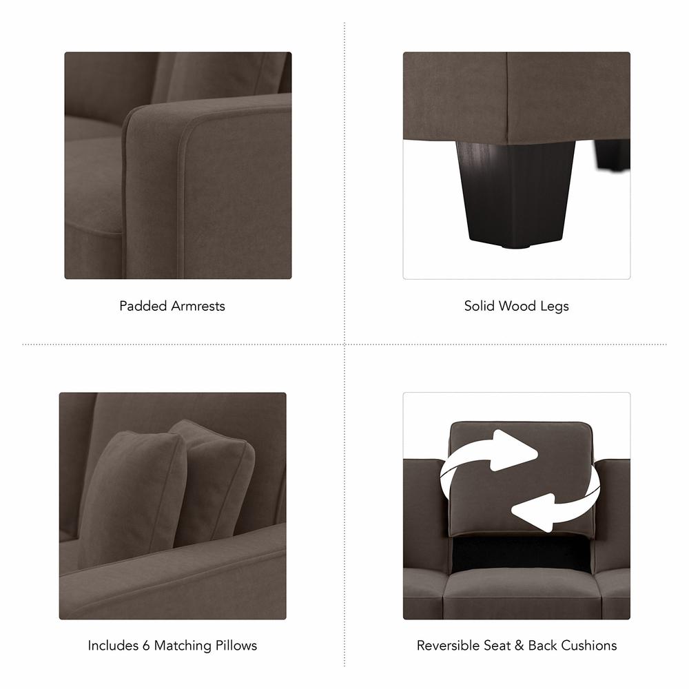 Bush Furniture Stockton 113W U Shaped Sectional Couch in Chocolate Brown Microsuede Fabric. Picture 5