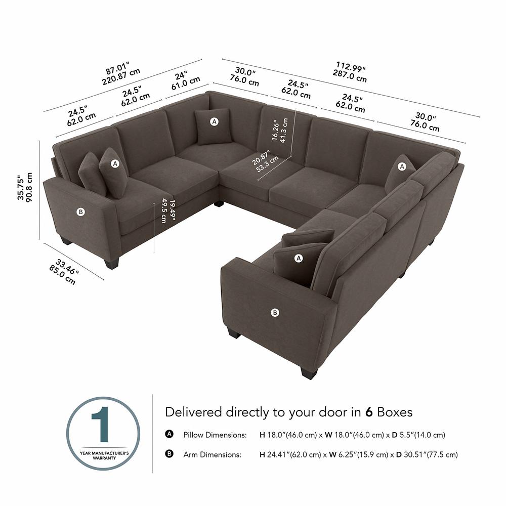 Bush Furniture Stockton 113W U Shaped Sectional Couch in Chocolate Brown Microsuede Fabric. Picture 7