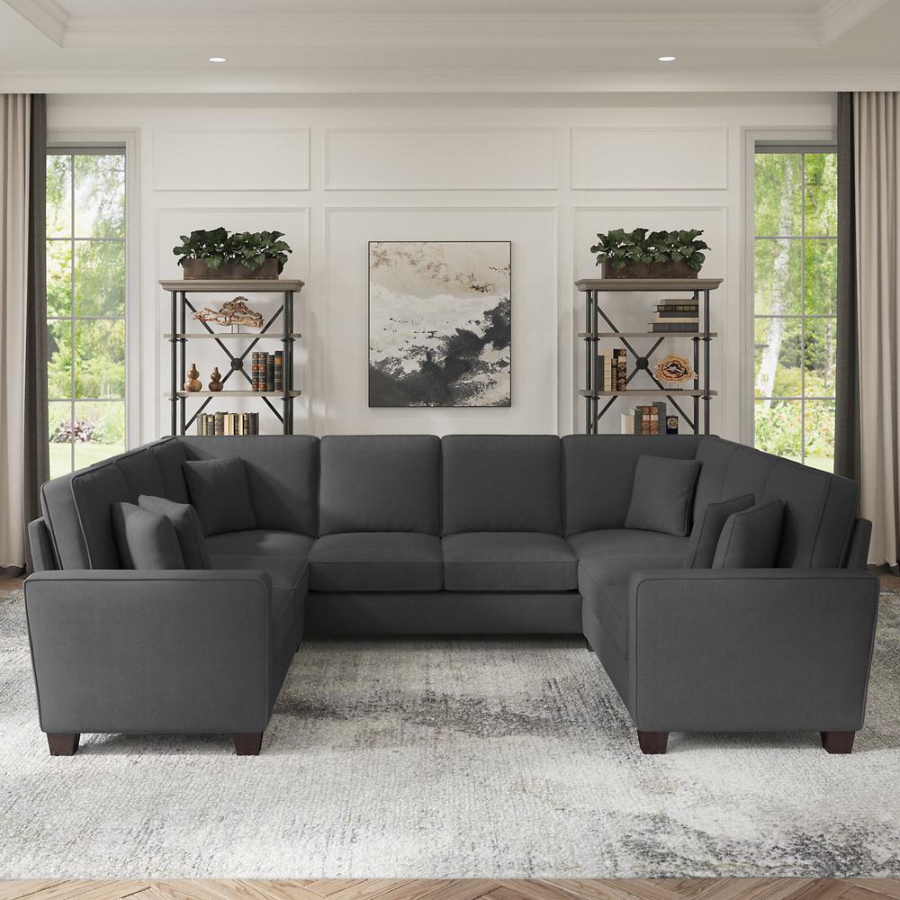 Bush Furniture Stockton 113W U Shaped Sectional Couch - Charcoal Gray Herringbone. Picture 2