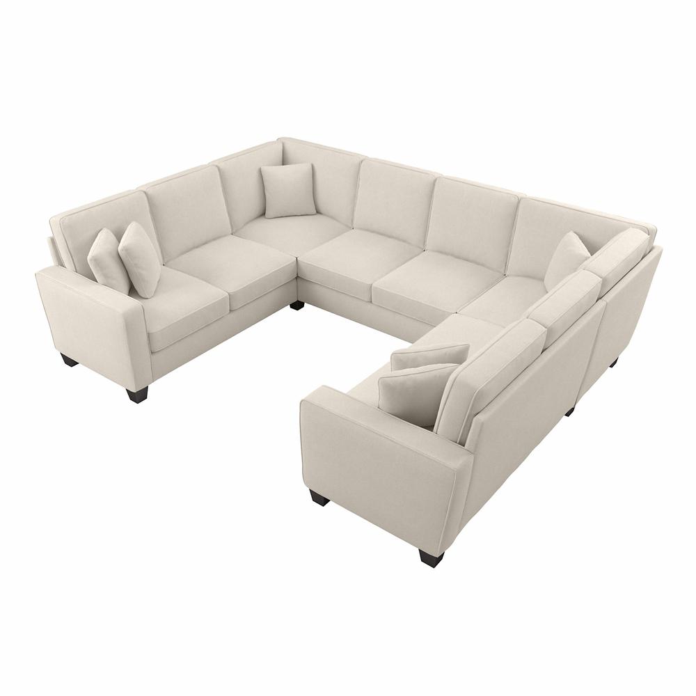 Bush Furniture Stockton 113W U Shaped Sectional Couch - Cream Herringbone Fabric. Picture 1