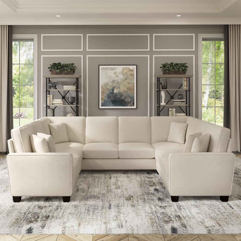 Bush Furniture Stockton 113W U Shaped Sectional Couch - Cream Herringbone Fabric. Picture 2