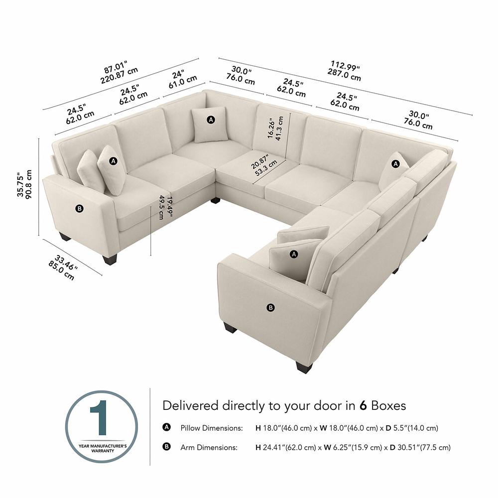 Bush Furniture Stockton 113W U Shaped Sectional Couch - Cream Herringbone Fabric. Picture 7