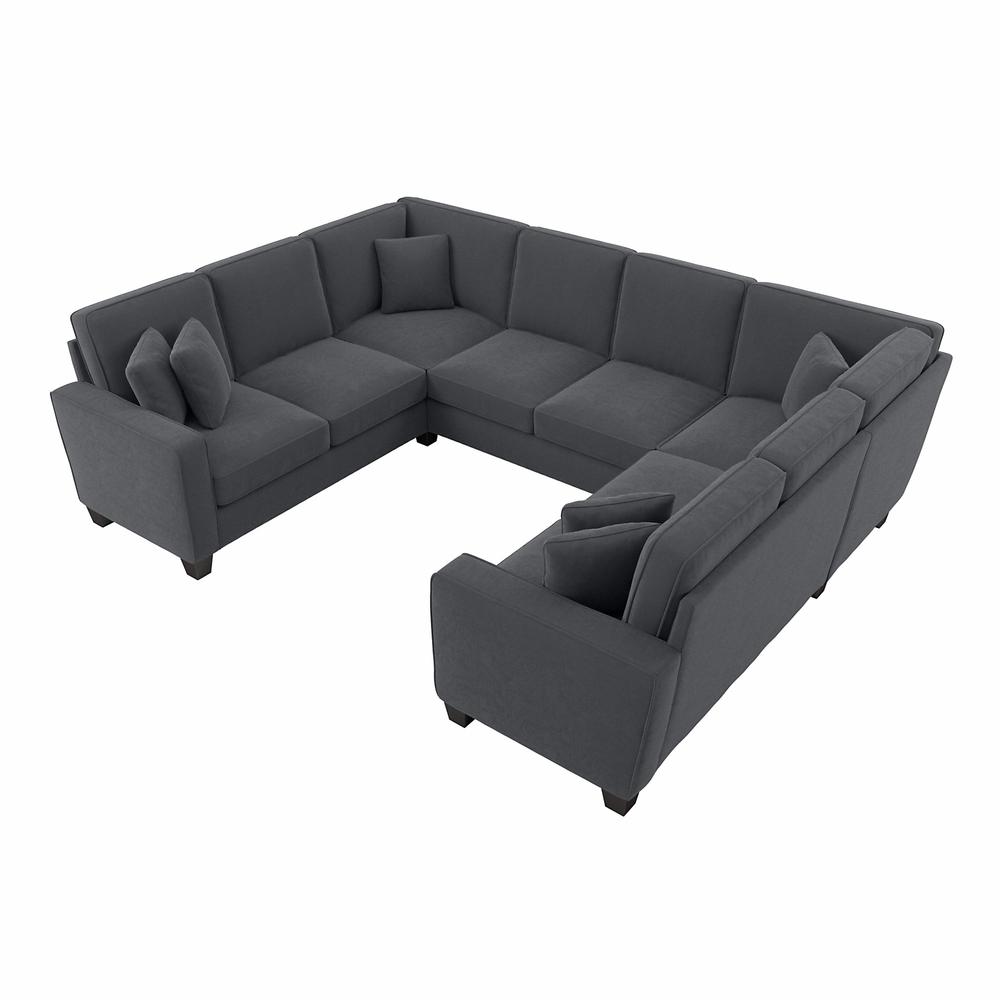 Bush Furniture Stockton 113W U Shaped Sectional Couch in Dark Gray Microsuede Fabric. Picture 1