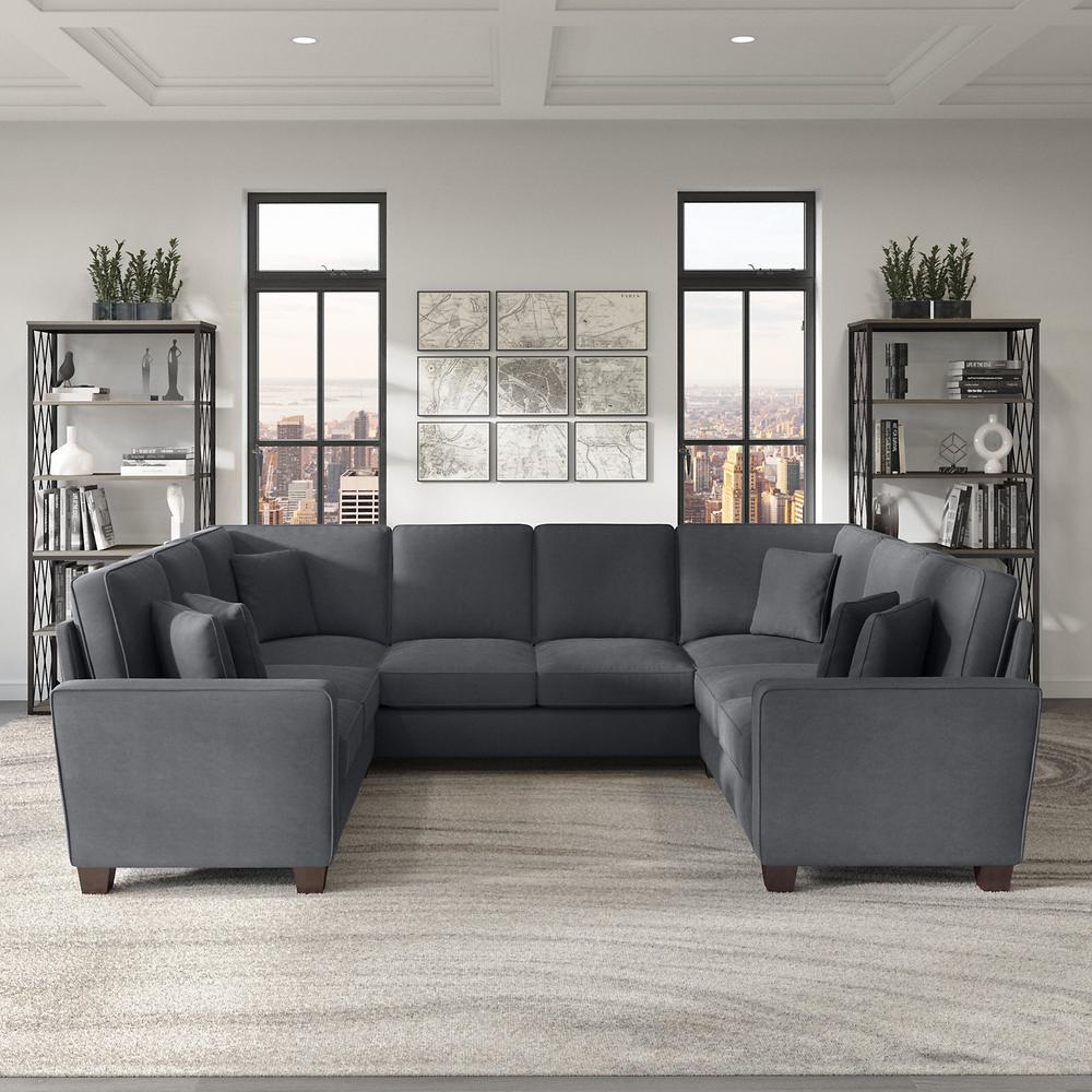 Bush Furniture Stockton 113W U Shaped Sectional Couch in Dark Gray Microsuede Fabric. Picture 4