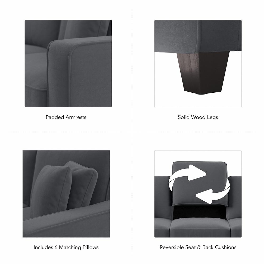Bush Furniture Stockton 113W U Shaped Sectional Couch in Dark Gray Microsuede Fabric. Picture 6