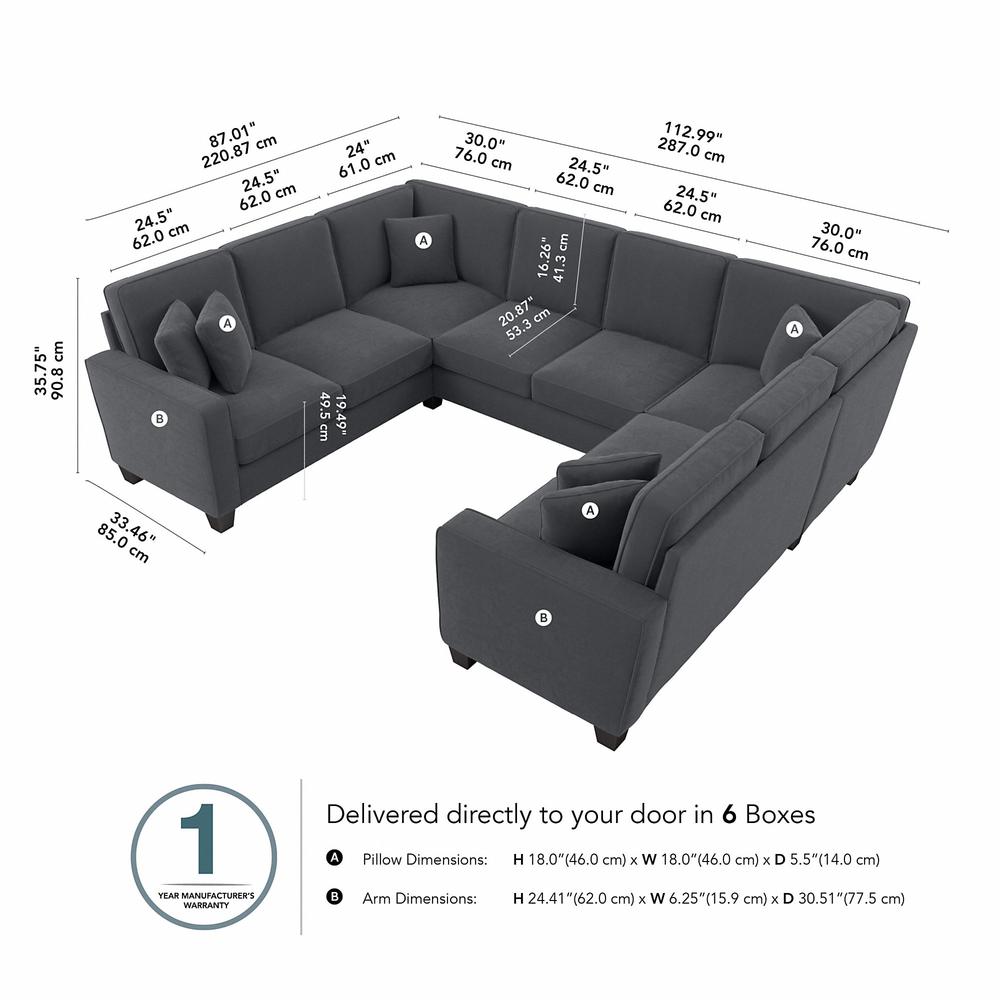 Bush Furniture Stockton 113W U Shaped Sectional Couch in Dark Gray Microsuede Fabric. Picture 8