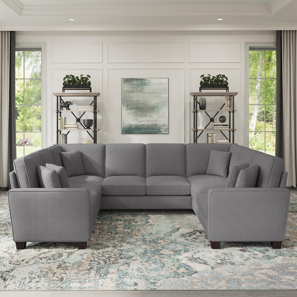 Bush Furniture Stockton 113W U Shaped Sectional Couch - French Gray Herringbone Fabric. Picture 3