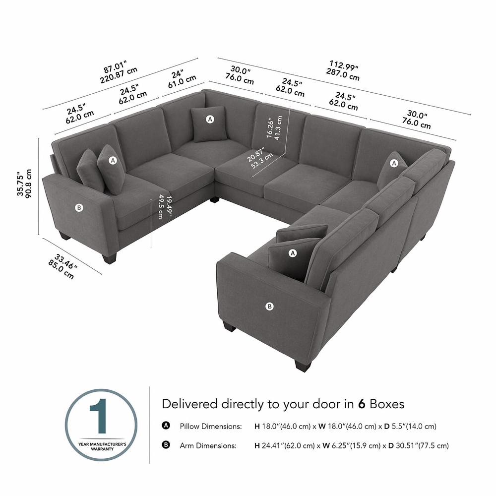 Bush Furniture Stockton 113W U Shaped Sectional Couch - French Gray Herringbone Fabric. Picture 8