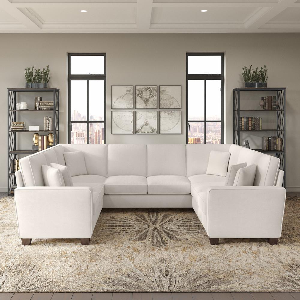 Bush Furniture Stockton 113W U Shaped Sectional Couch in Light Beige Microsuede Fabric. Picture 2