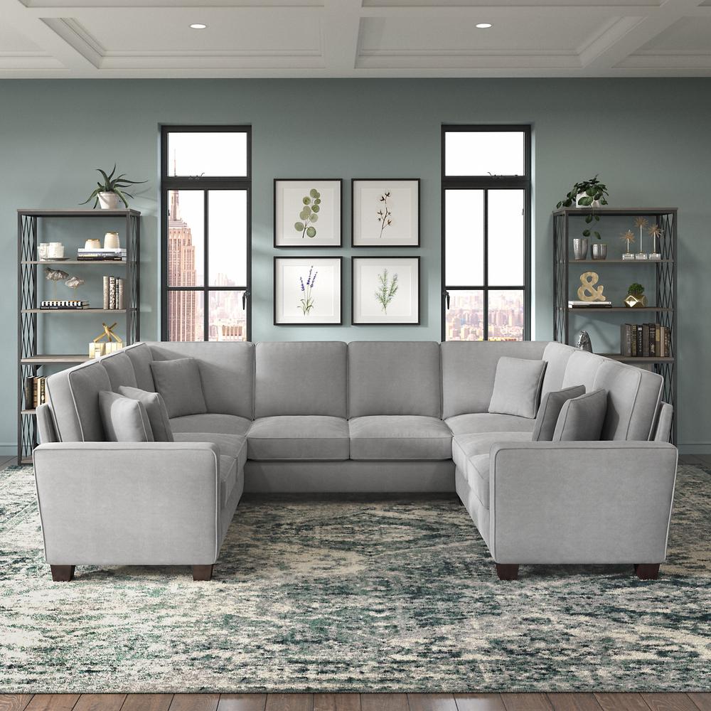 Bush Furniture Stockton 113W U Shaped Sectional Couch in Light Gray Microsuede Fabric. Picture 3