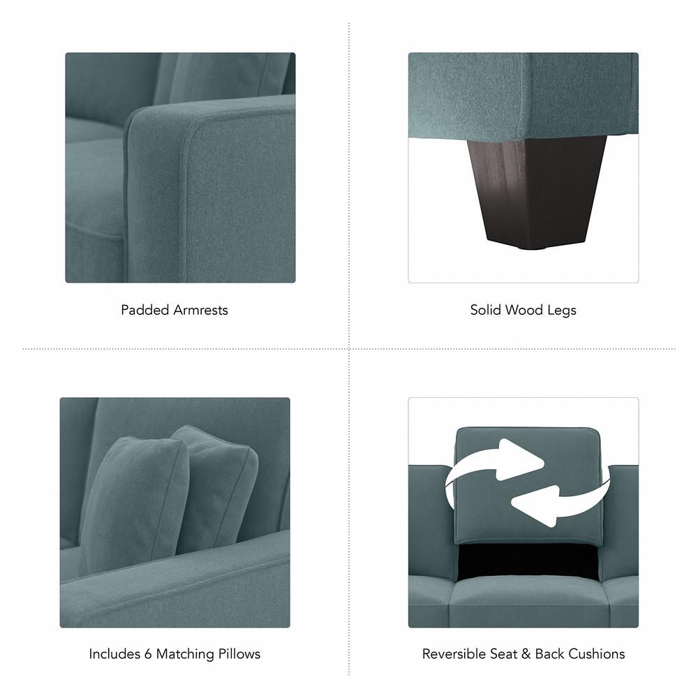 Bush Furniture Stockton 113W U Shaped Sectional Couch - Turkish Blue Herringbone Fabric. Picture 6