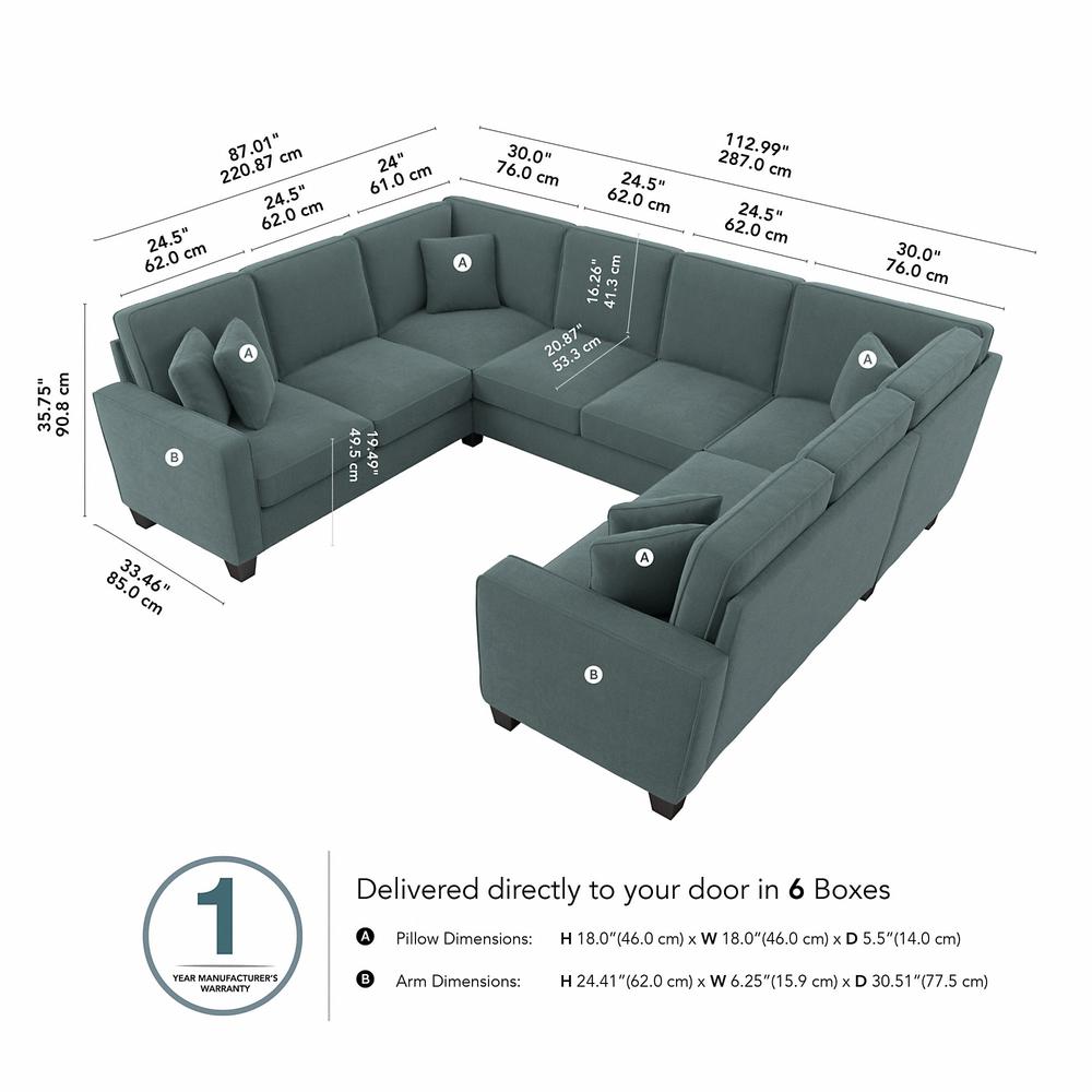 Bush Furniture Stockton 113W U Shaped Sectional Couch - Turkish Blue Herringbone Fabric. Picture 8