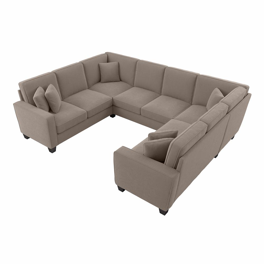 Bush Furniture Stockton 113W U Shaped Sectional Couch in Tan Microsuede Fabric. Picture 1